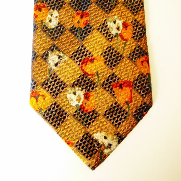 ERMENEGILDO ZEGNA Neck Tie Bronze Floral Geometric - Picture 2 of 8
